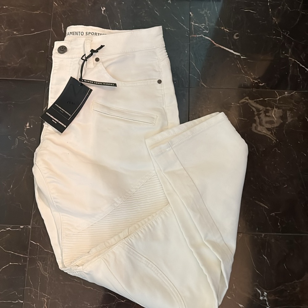 19V69 Italian Abbigliamento Sportivo White Moto Slim Straight Jeans